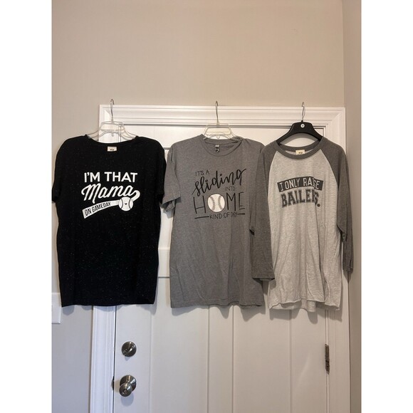 Lot of 3 Baseball Mom T-shirts Size Large Cotton Blend Sports Game Day Baseball - Picture 1 of 5